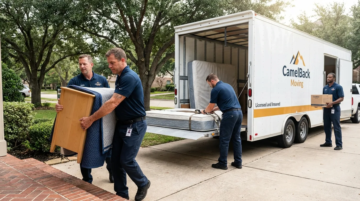 Crew loading residential truck for cross-state move from Avon, OH