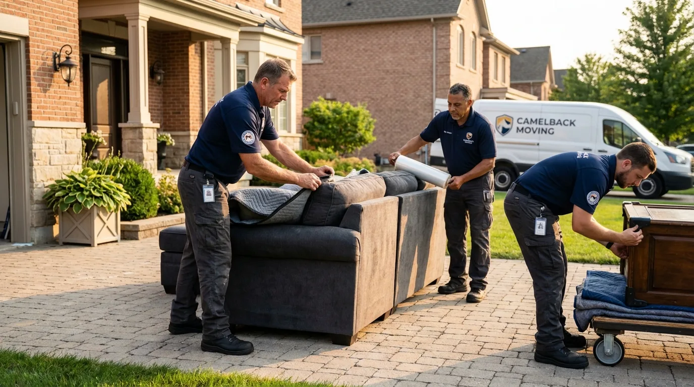 Large estate moving crew wrapping furniture in Avon, OH