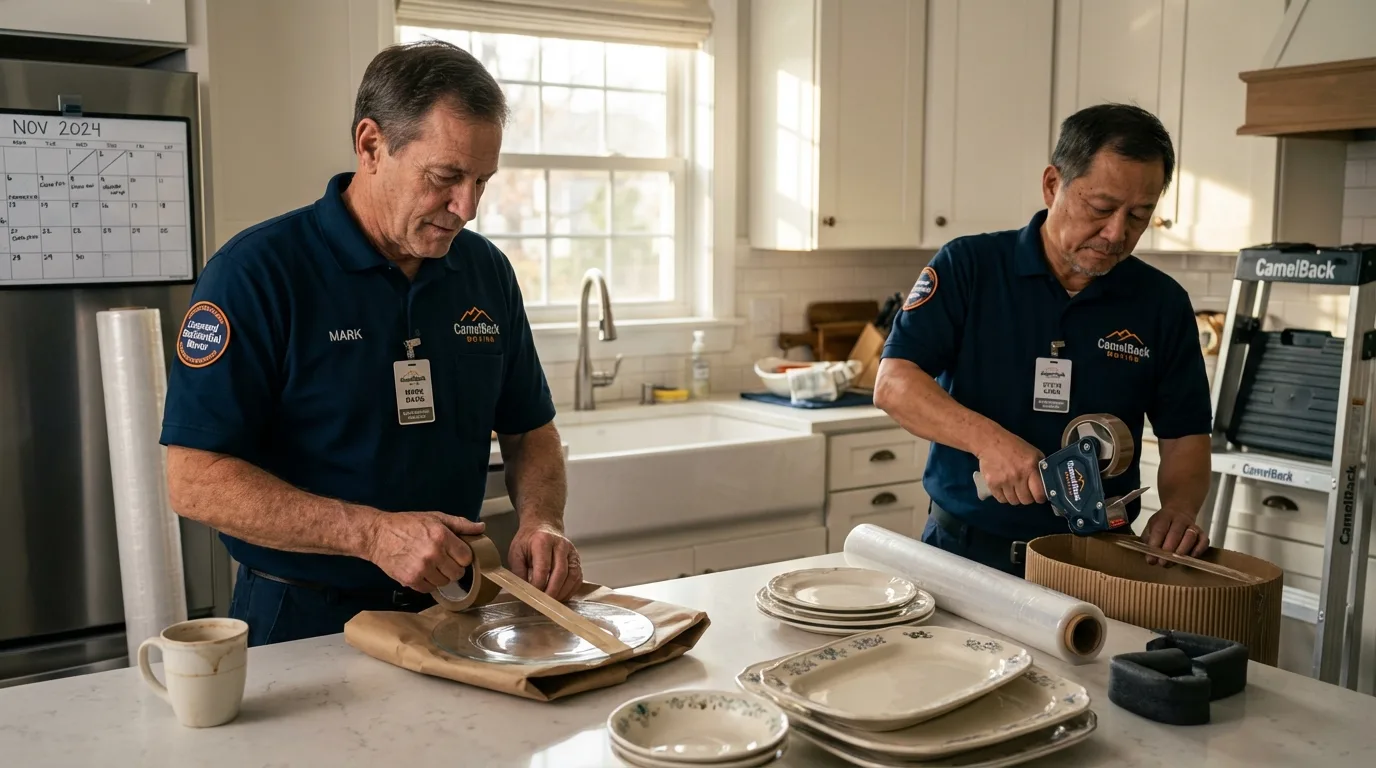 Professional crew packing kitchen dishware in Avon, OH